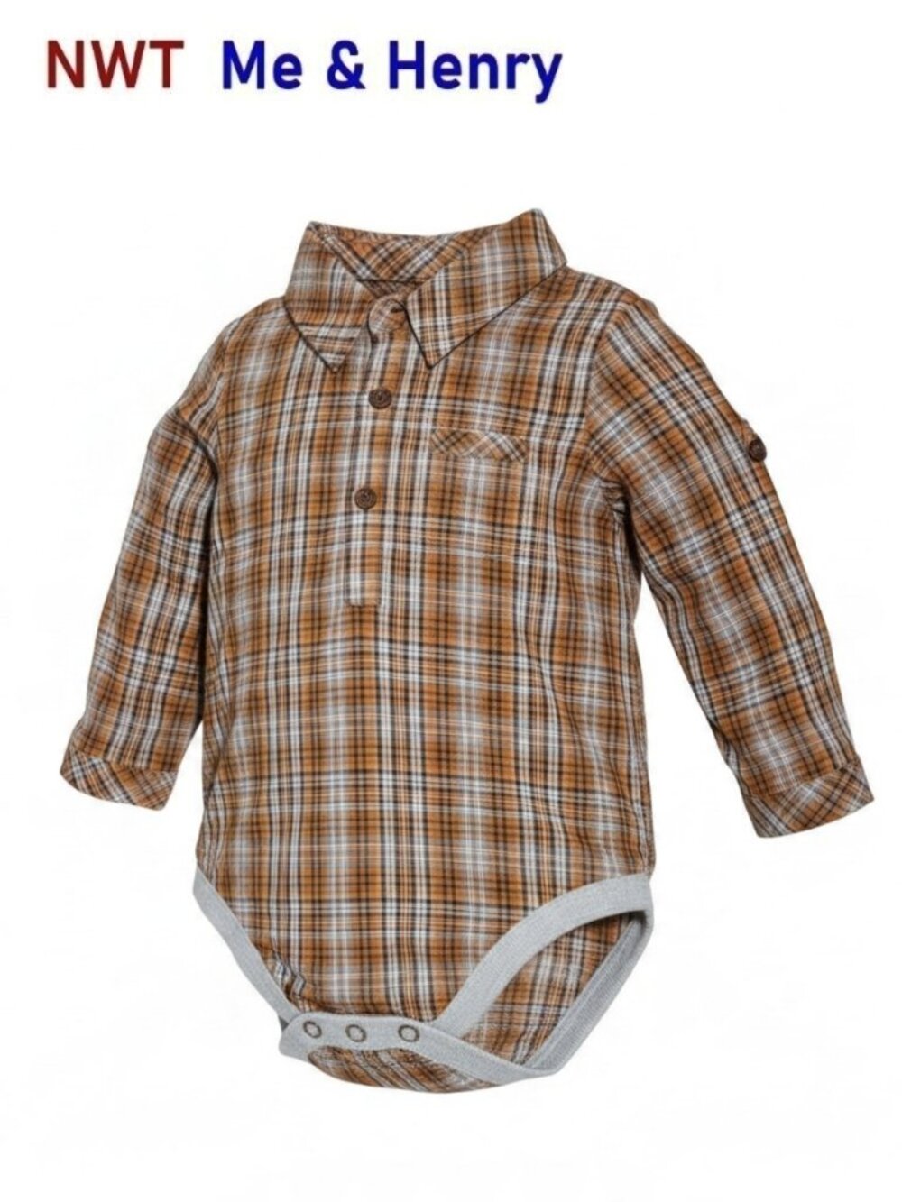 Me & Henry Woven Bodysuit in a Multicolored Plaid Pattern Size 12-18M